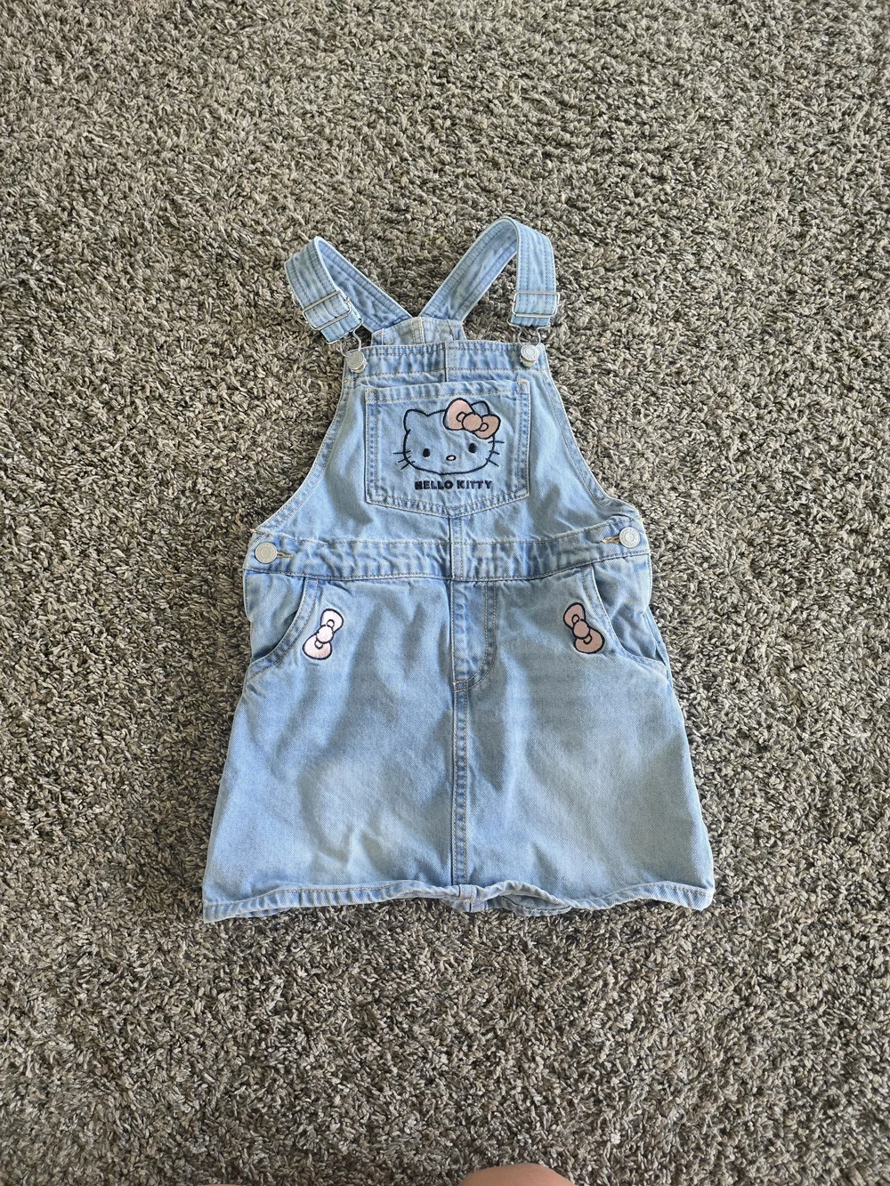 H&M Light Blue Denim Hello Kitty Overall Skirt with Pink Bow Details